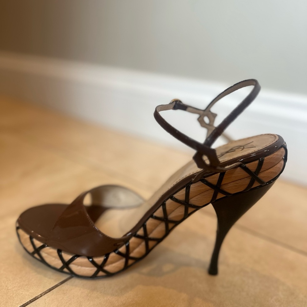 YSL Saint Laurent Brown and Black Strappy Heels - Picture 5 of 6